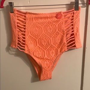 Bright coral high waist bikini bottoms
